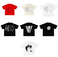 a group of t - shirts with different designs on them