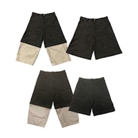 four pairs of black and tan cargo shorts